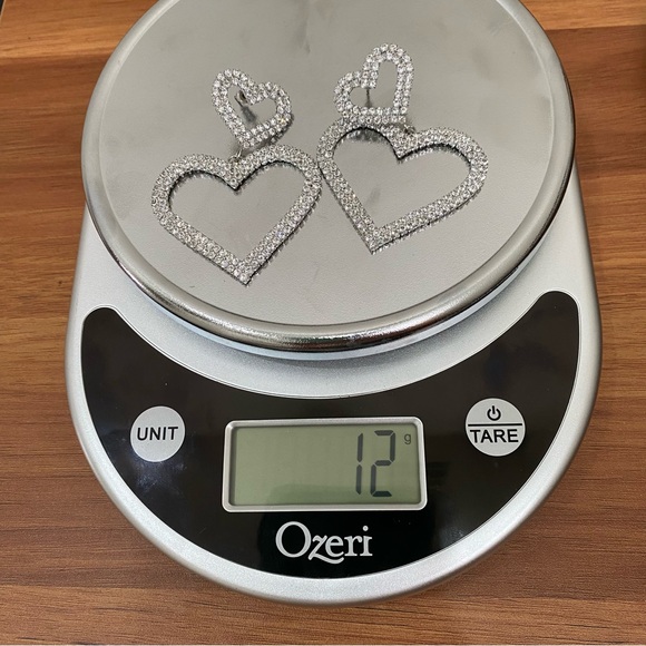 Unsigned Silver-tone Open Heart Pave Clear Rhinestones Hearts Drop Earrings 12g. - Picture 8 of 12